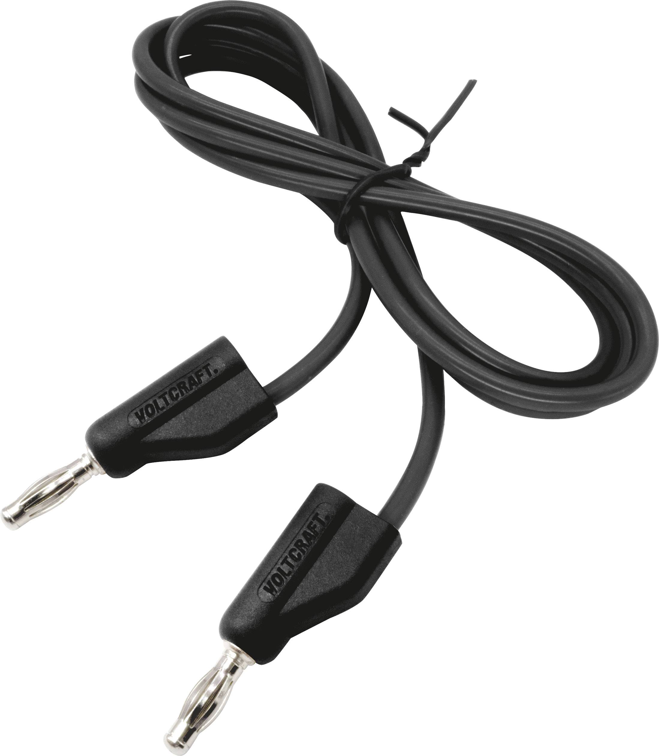 Schwarz gefärbtes Kabel mit zwei Metallsteckern, geeignet für elektrische Verbindungen. Markenname auf den Steckern eingraviert.