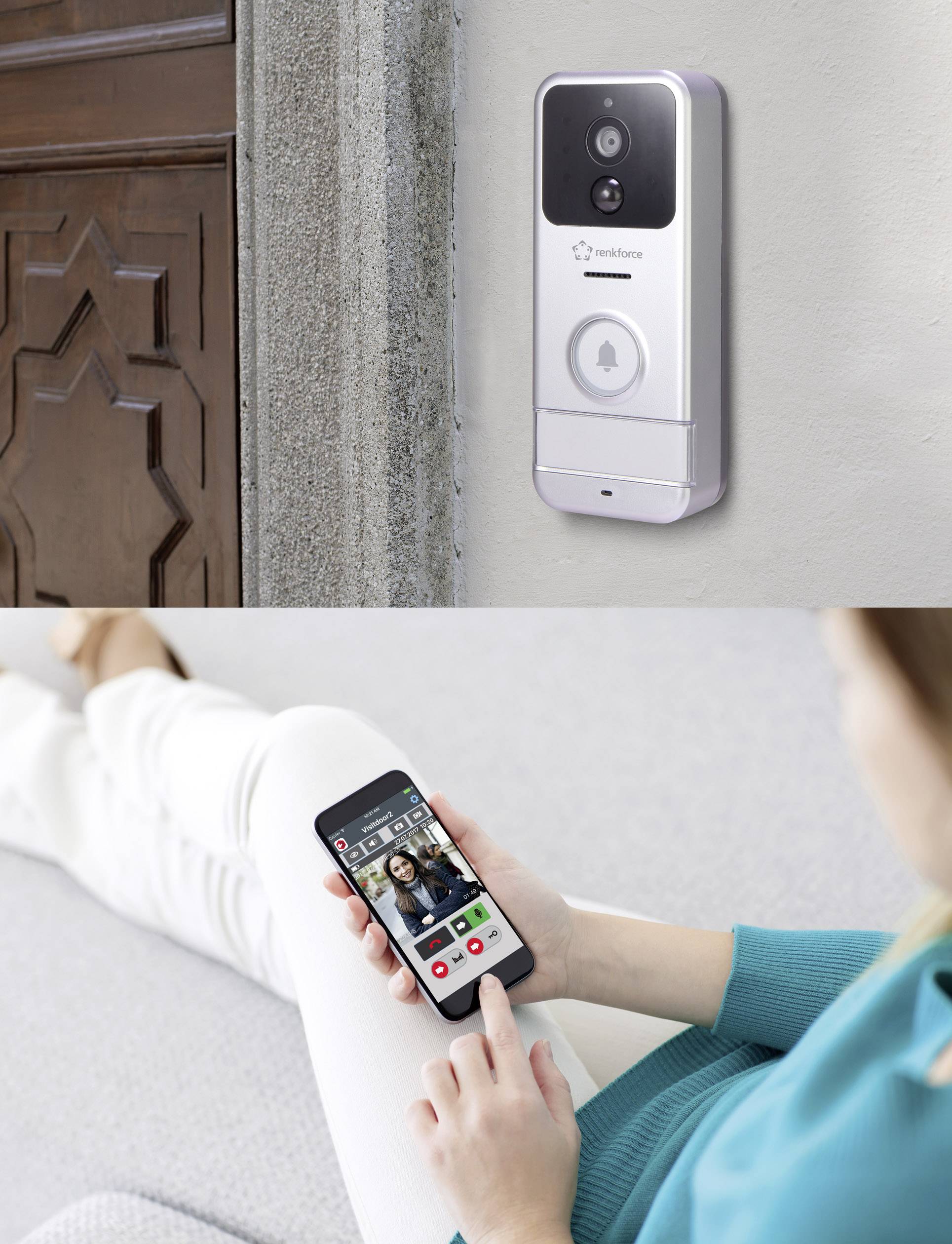 Renkforce  IP-Video-Türsprechanlage WLAN, Funk Komplett-Set  Silber, Weiß