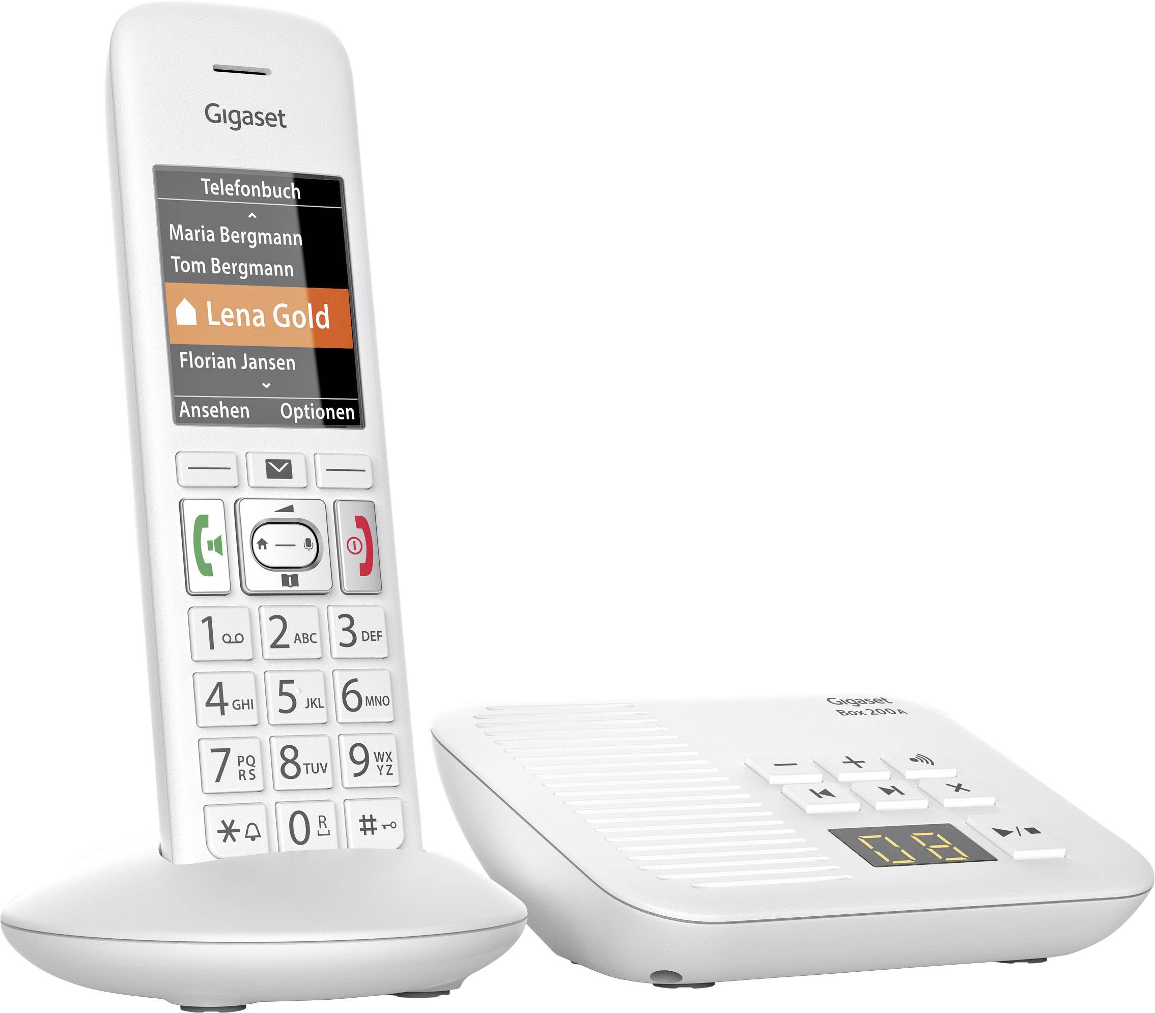 Gigaset E370A Duo DECT/GAP Schnurloses Telefon analog Anrufbeantworter, Babyphone, Freisprechen Weiß