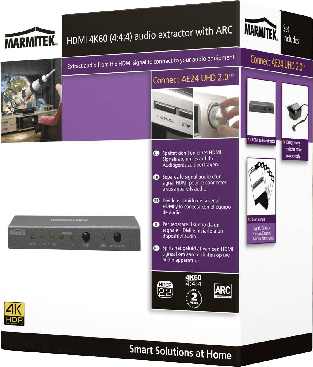 Marmitek Audio Extraktor Connect AE24 UHD 2.0 [HDMI - HDMI, Toslink, Stereo Cinch (R/L)] 3840 x 216