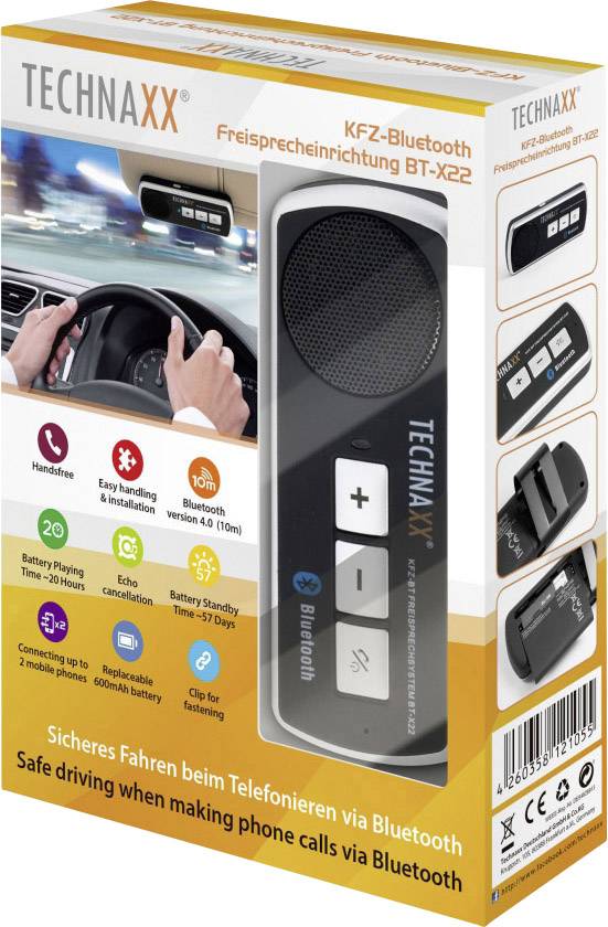Technaxx BT-X22 Bluetooth® Freisprecheinrichtung Gesprächs-Zeit (max.): 20h