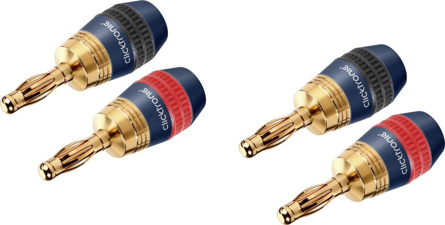 clicktronic 52546 Bananenstecker Stecker, gerade Polzahl: 1 Schwarz, Rot, Gold 4 St.