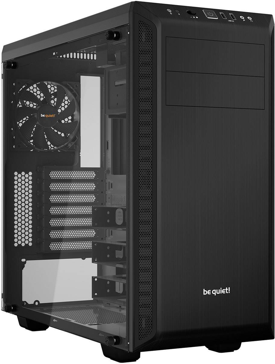 BeQuiet Pure Base 600 Midi-Tower PC-Gehäuse Schwarz gedämmt, Seitenfenster, 2 vorinstallierte Lüfter