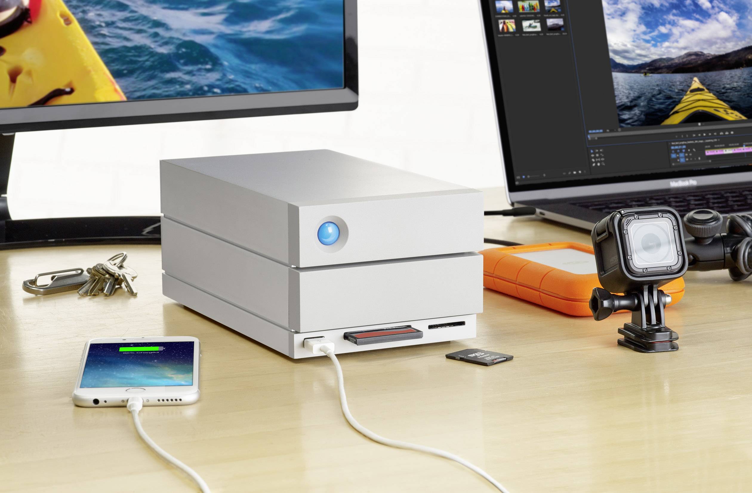 LaCie 2big Dock 20 TB Externe Festplatte 8.9 cm (3.5 Zoll) Thunderbolt 3, USB 3.2 Gen 2 (USB 3.1), DisplayPort, USB 3.2 Gen 1 (USB 3.0) Aluminium STGB