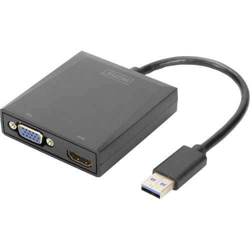 Digitus HDMI / USB 3.0 / VGA Adapter [1x USB 3.0 Stecker A - 1x HDMI-Buchse, VGA-Buchse] Schwarz Ge