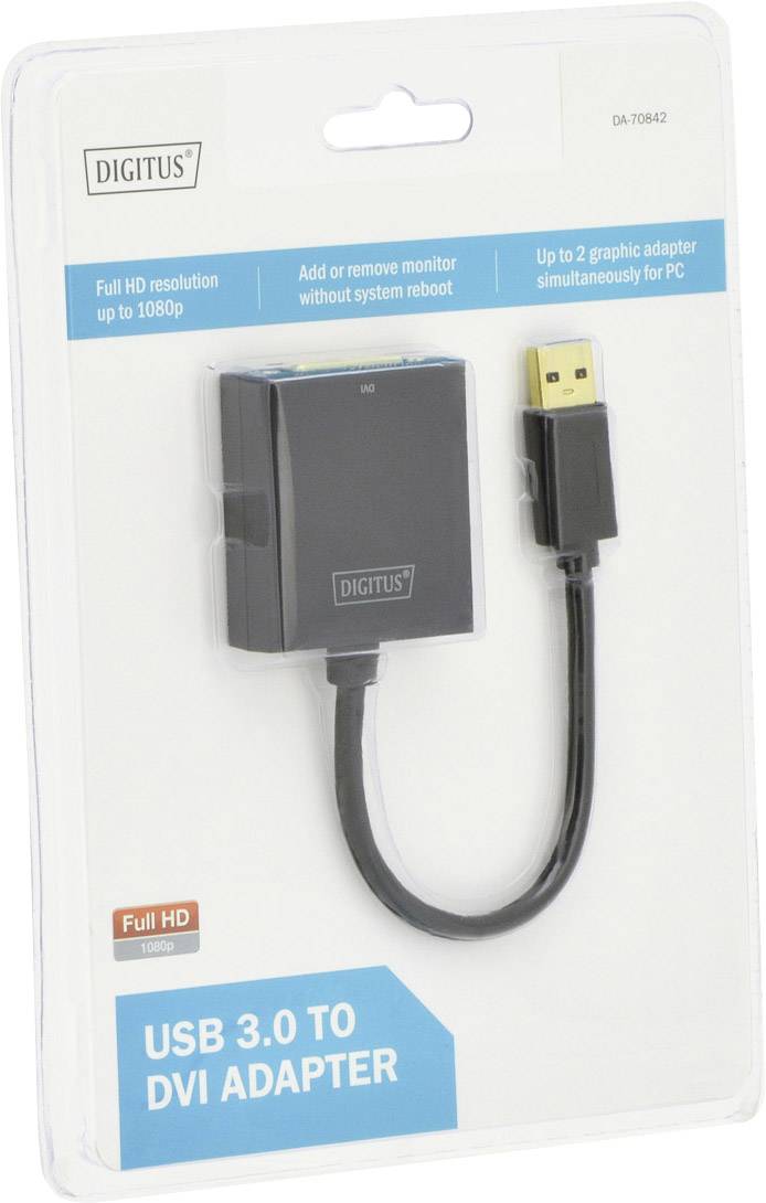 Digitus DA-70842 DVI / USB 3.2 Gen 1 (USB 3.0) Adapter [1x USB 3.2 Gen 1 Stecker A (USB 3.0) - 1x DVI-Buchse 24+5pol.] Schwarz Geschirmt 15.00 cm