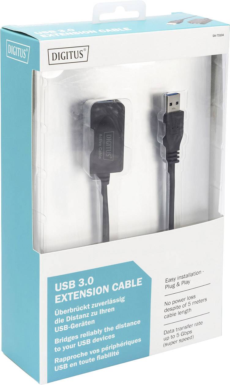 USB 3.0-Verlängerungskabel in Verpackung. Erleichtert die Installation und bietet zuverlässige Verbindung. Geeignet für USB-Geräte.