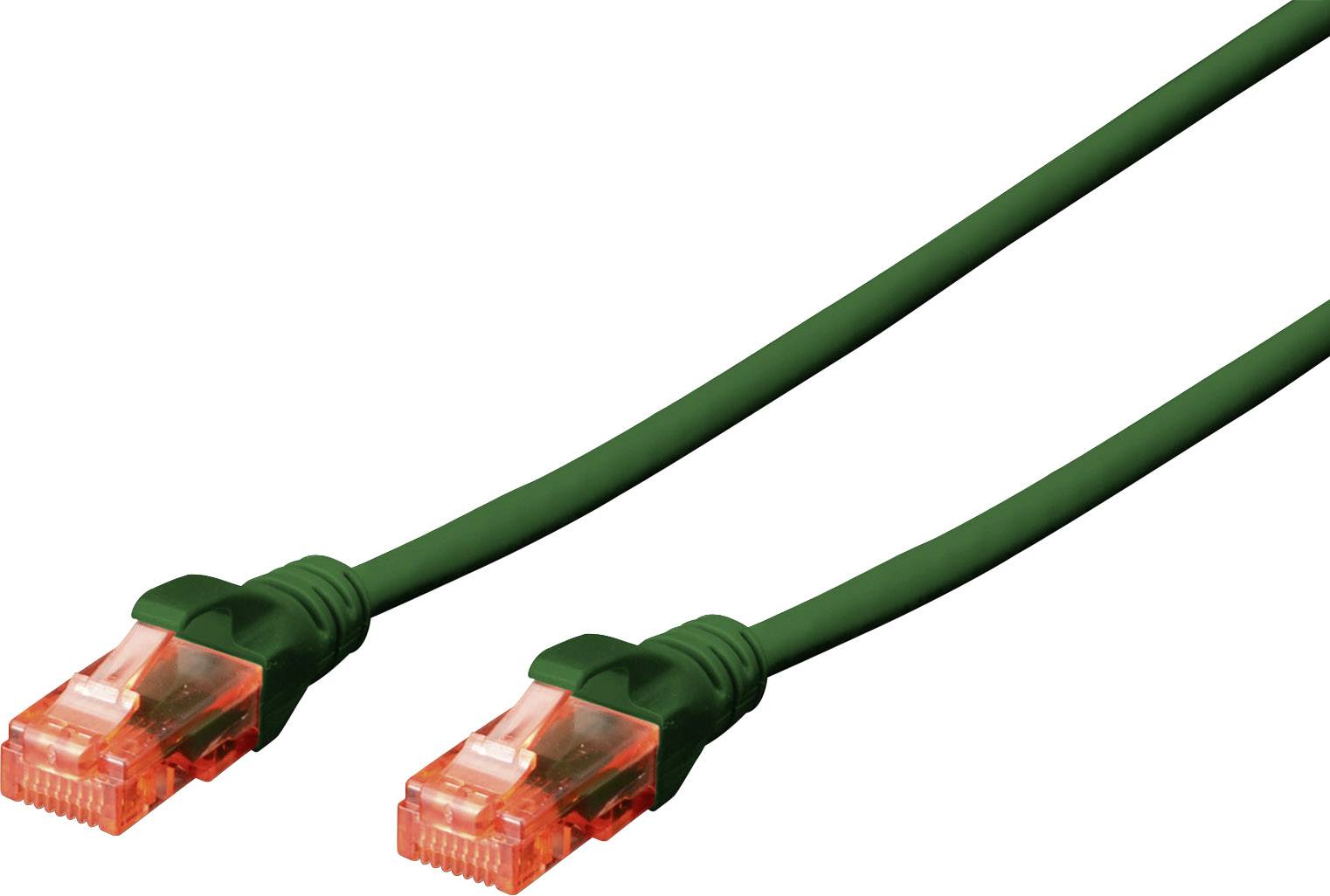 Ein grünes Netzwerkkabel mit zwei orangefarbenen Steckern an den Enden zeigt eine Verbindungsmöglichkeit für Internet oder Netzwerk.