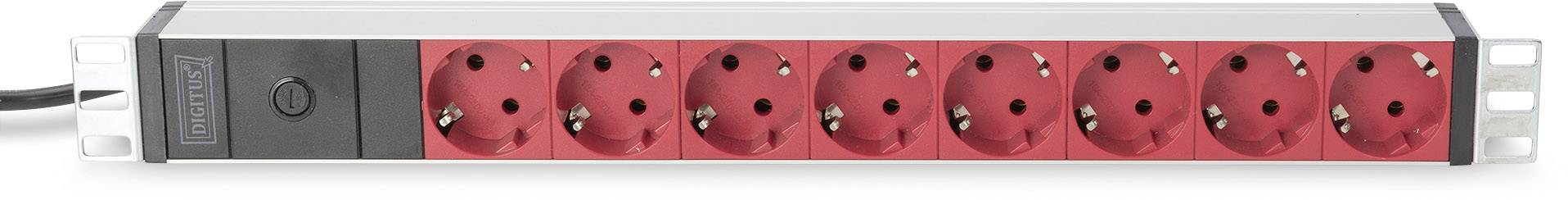 Eine achtfach-Steckdosenleiste mit rotem Einsatz. Ideal für den Anschluss mehrerer Geräte in Büros oder zu Hause.