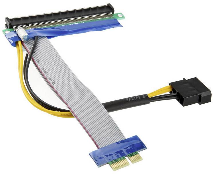 Kolink PCIe Riser Kabel PCIe x1 Stecker, PCIe x16 Buchse, 4pol. Molex Strom Stecker 0.19 m CB-106-OK