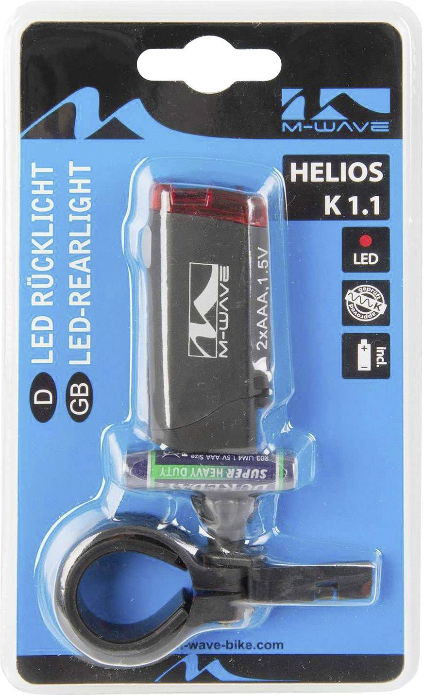 M-Wave Fahrrad-Rücklicht HELIOS K 1.1 LED batteriebetrieben Schwarz