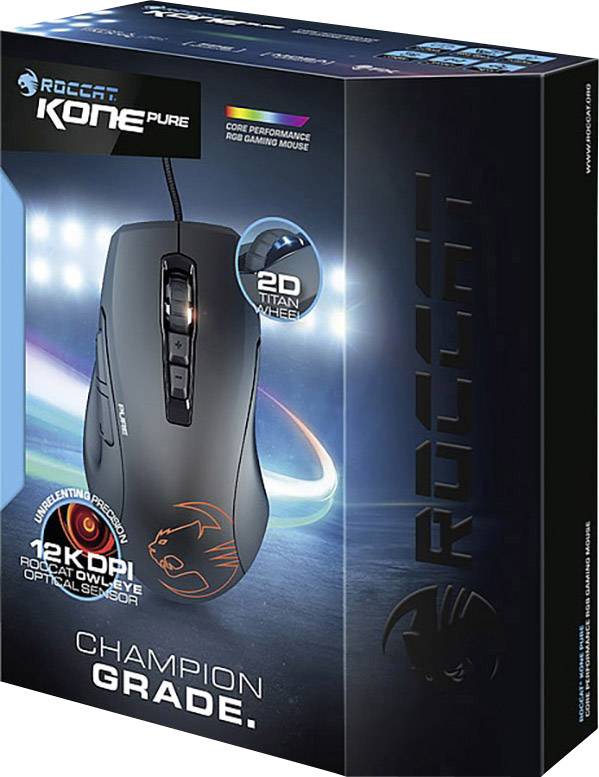 Roccat Kone Pure Owl-Eye USB Gaming-Maus Optisch Beleuchtet, Integrierter Profilspeicher Schwarz