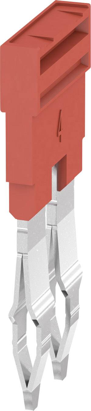 Rote Sicherung mit der Aufschrift '4', zwei metallene Stifte unten sichtbar. Hauptsächlich zur Stromkreissicherung in Fahrzeugen verwendet.