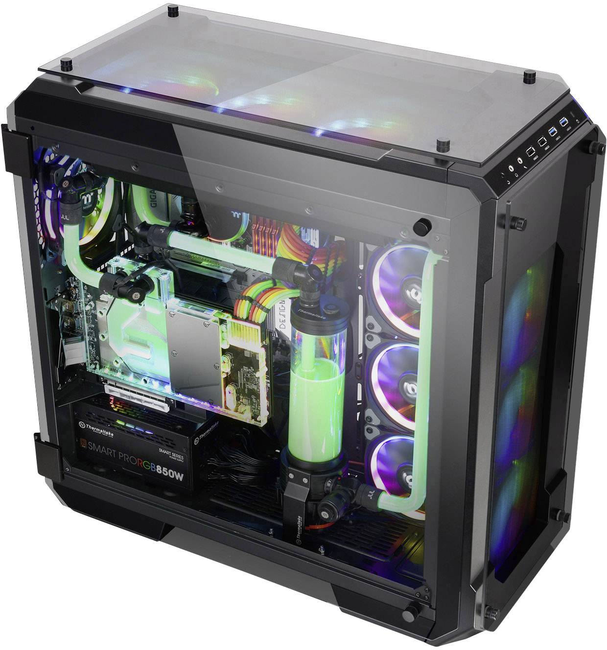 Thermaltake View 71 TG Midi-Tower PC-Gehäuse Schwarz 2 vorinstallierte Lüfter, Seitenfenster, Staubfilter