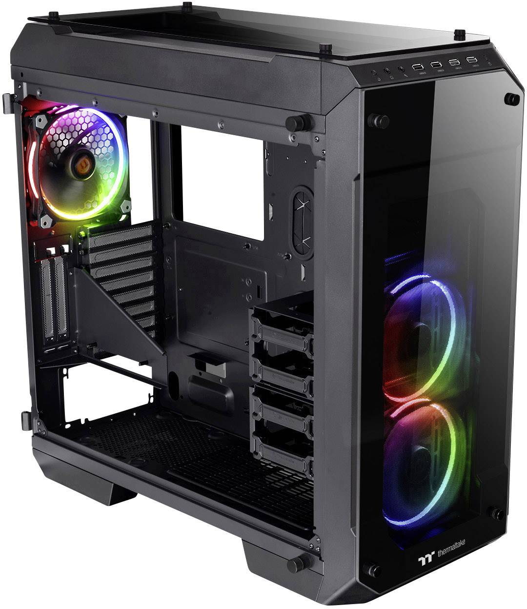 Thermaltake View 71 TG Midi-Tower PC-Gehäuse Schwarz 2 vorinstallierte Lüfter, Seitenfenster, Staubfilter