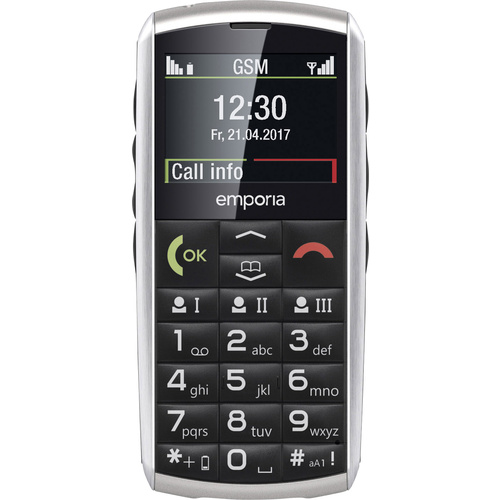 Emporia Classic V26 Téléphone portable pour séniors avec station de charge, Touche SOS argent