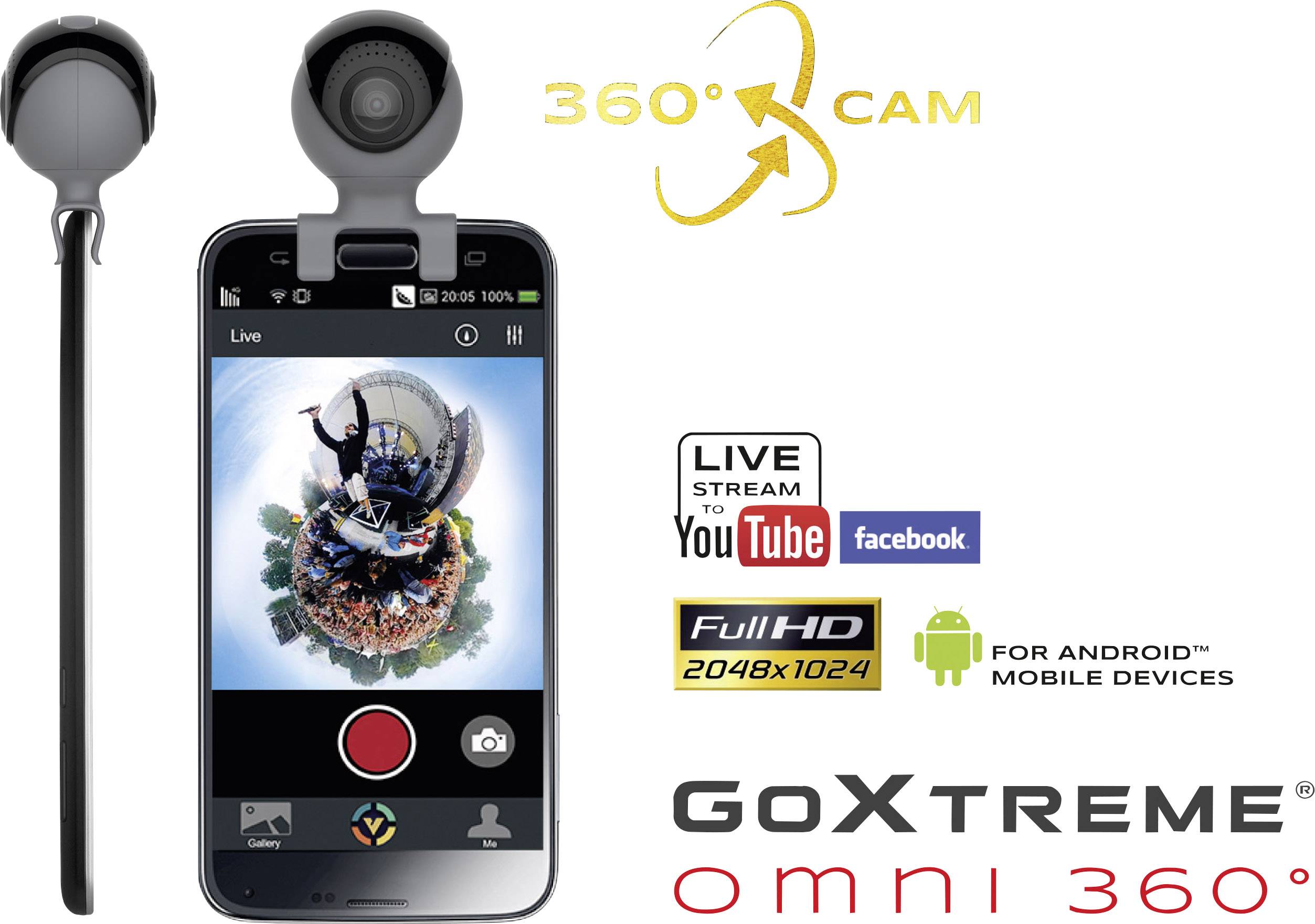 GoXtreme 360° Android 360 Grad Panorama-Kamera Schwarz, Grau Gehäuse (Body), inkl. Tasche 360°