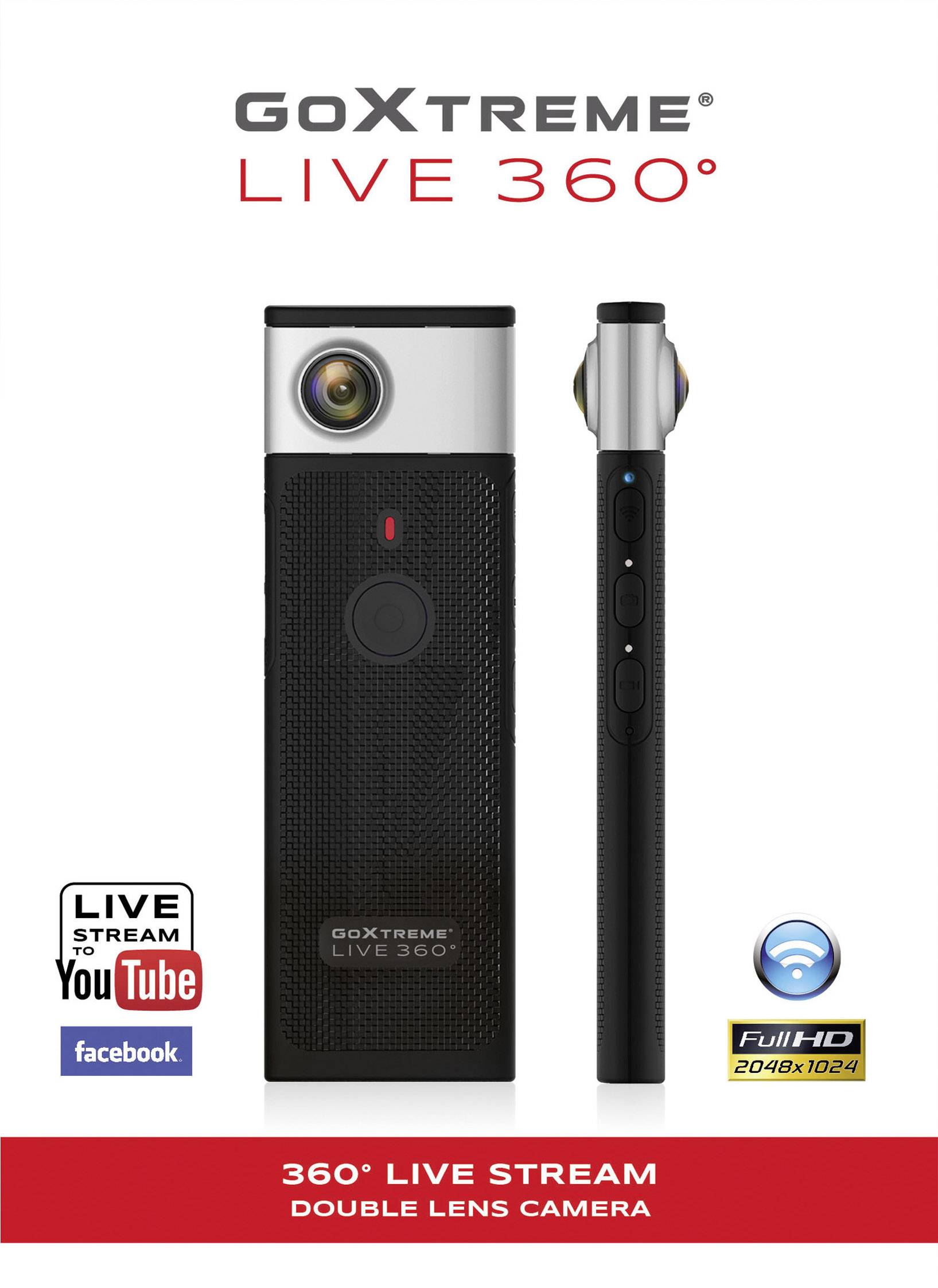 GoXtreme Live 360° 360 Grad Panorama-Kamera Schwarz/Silber 360°, WiFi