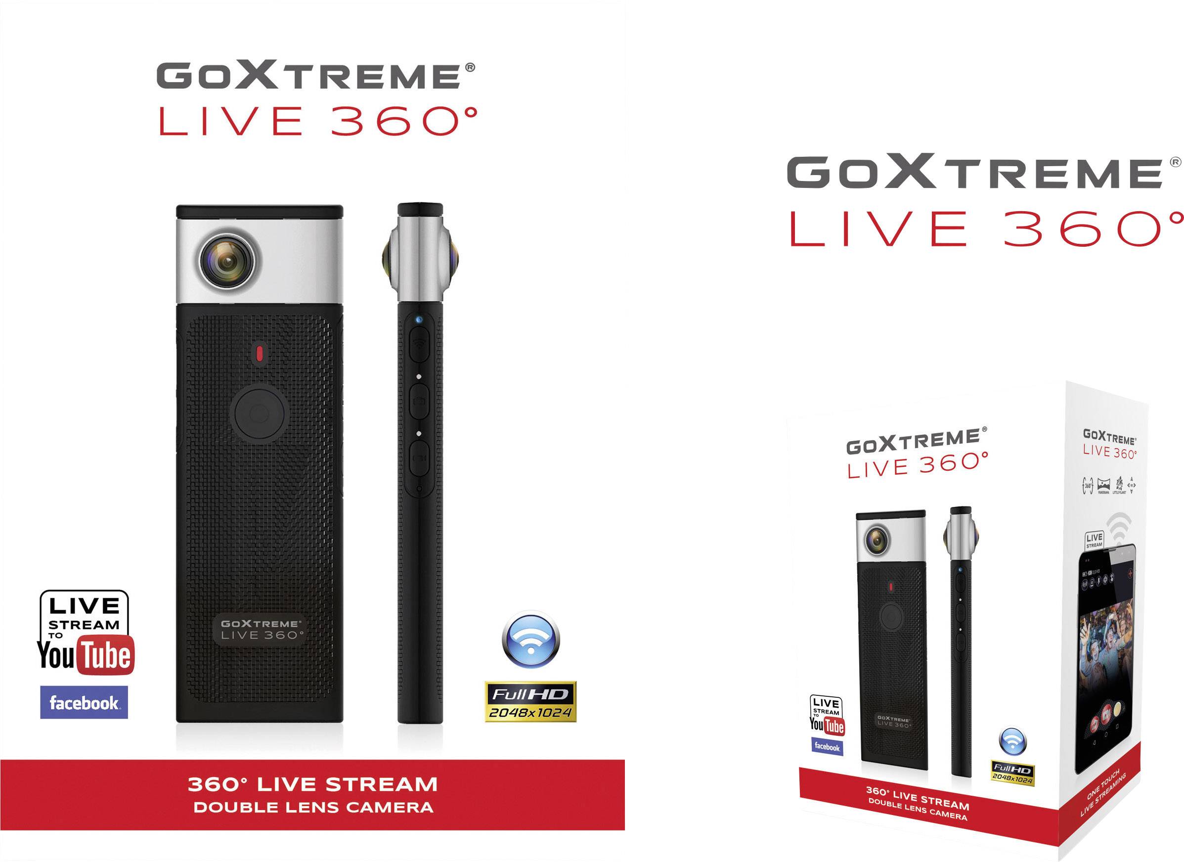 GoXtreme Live 360° 360 Grad Panorama-Kamera Schwarz/Silber 360°, WiFi