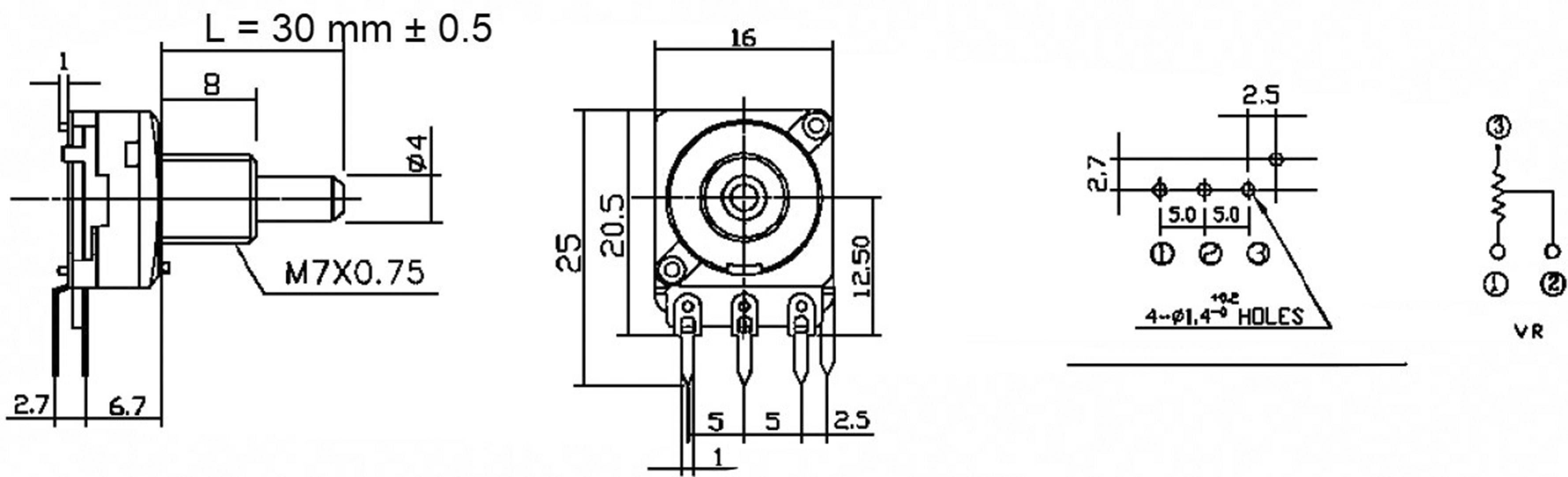 Potentiometer Service RD1601F-20B4-30R6-B1M-602 63250-01400-2011/B1M Dreh-Potentiometer 1-Gang Mono 0.2W 1 MΩ 1St.
