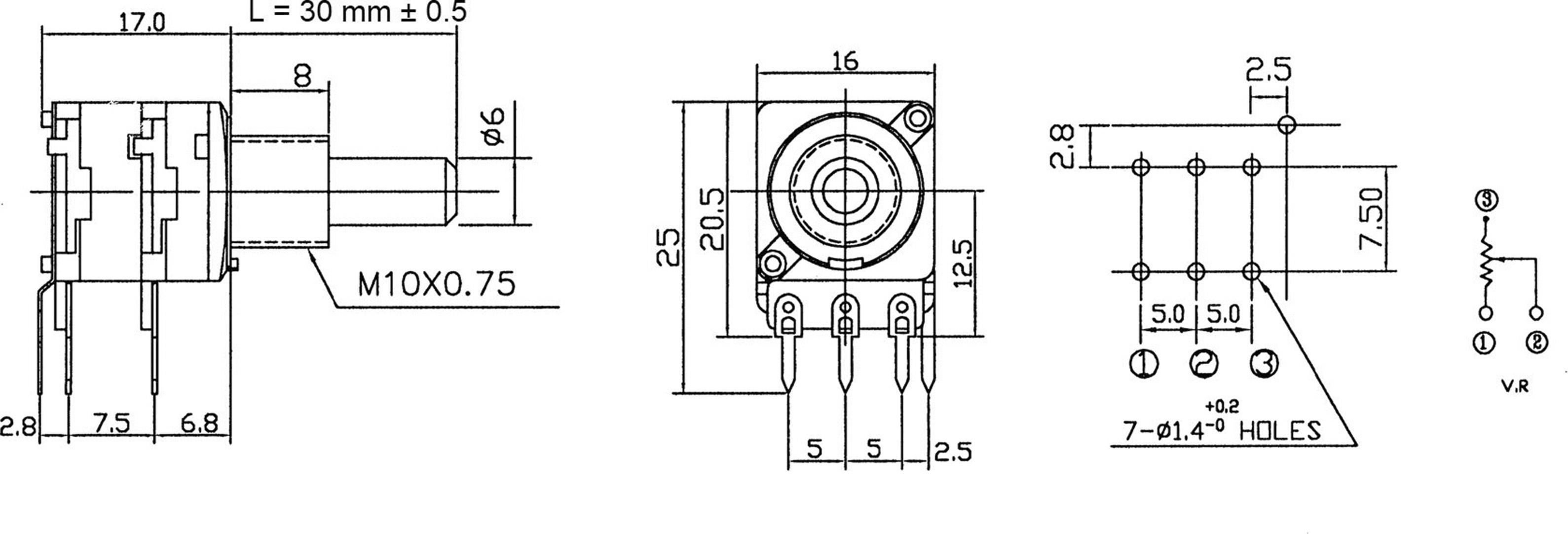 Potentiometer Service RD1602F-20F4-30R-B50K-602 63256-02600-4167/B50K Dreh-Potentiometer 1-Gang Stereo 0.2W 50kΩ 1St.