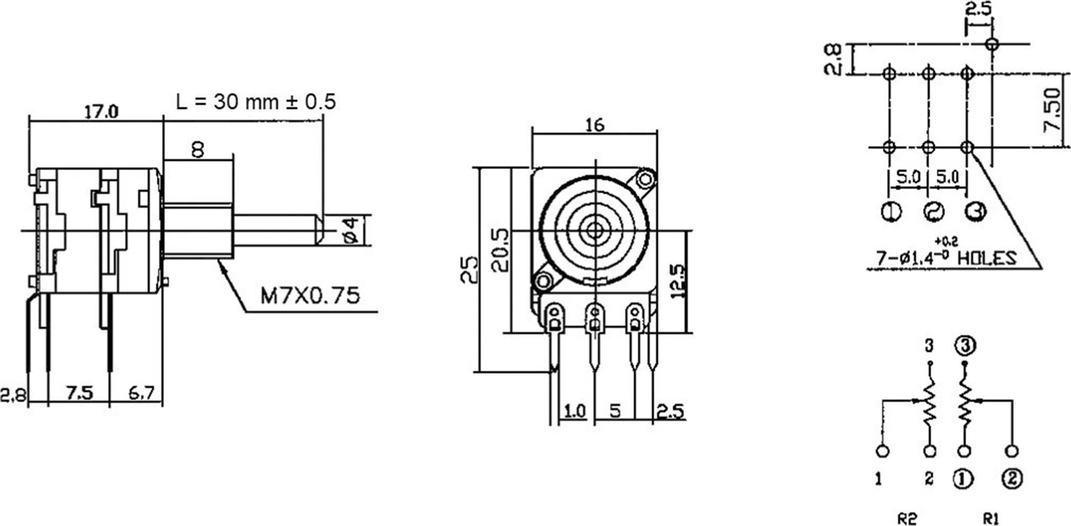 Potentiometer Service RD1602F-20B4-30R6-B250K-602 63256-02400-4009/B250K Dreh-Potentiometer 1-Gang Stereo 0.2W 250kΩ 1St.