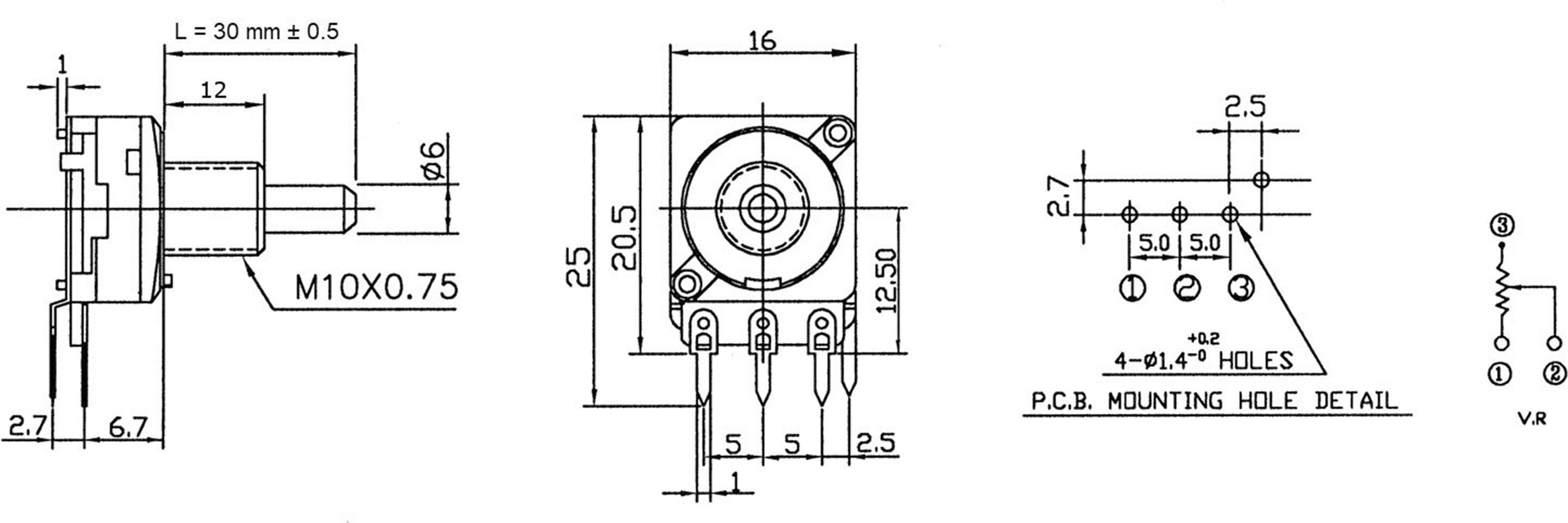 Potentiometer Service RD1601F-20FV-50R-B5K-602 65000-01600-9004/B5K Dreh-Potentiometer 1-Gang Mono 0.2W 5kΩ 1St.
