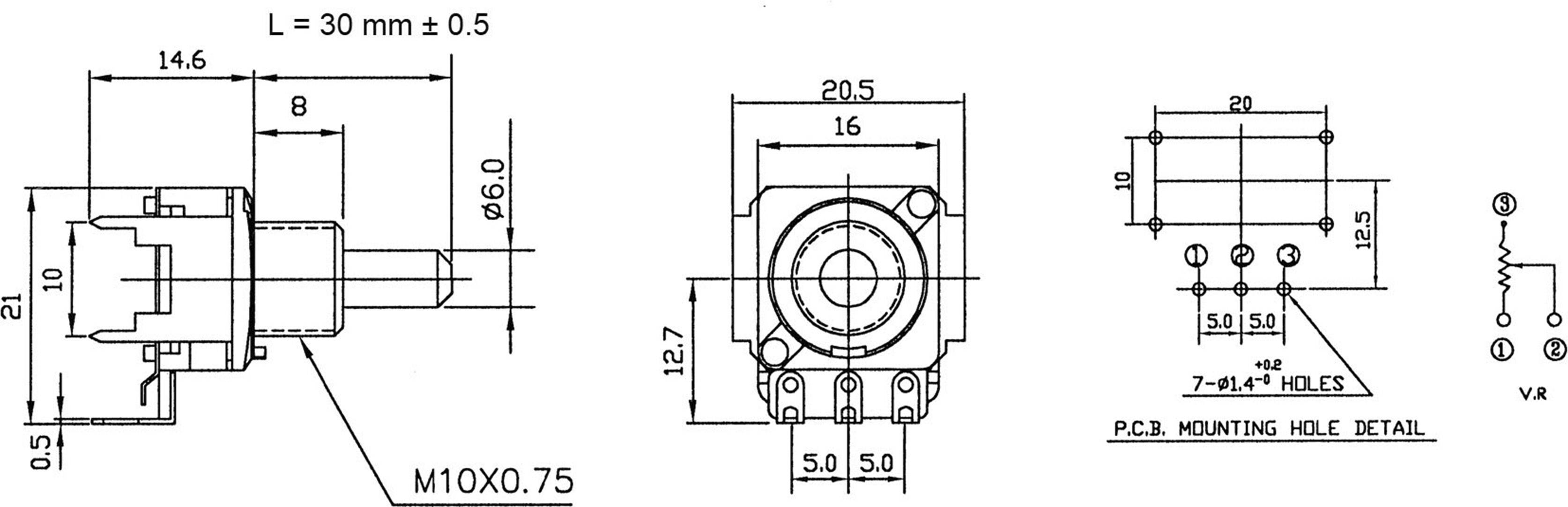Potentiometer Service RD1601F-40F4-30R-B100K-601 63250-21600-3168/B100K Dreh-Potentiometer 1-Gang Mono 0.2W 100kΩ 1St.