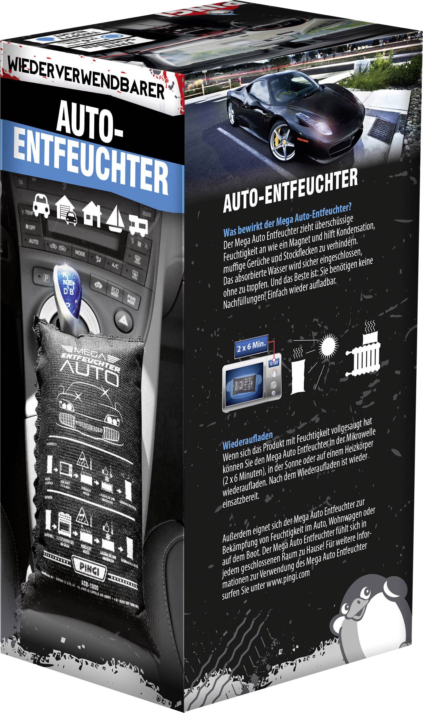 PINGI Luftentfeuchter (L x B x H) 5 x 15 x 27cm Carbon für alle Auto's, Wohnwagen, Camper etc. geeignet