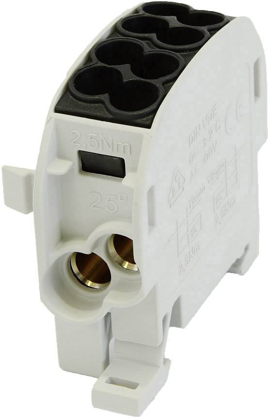 HoraeTec 106289 Hauptleitungsabzweigklemme PA, Messing Lichtgrau (RAL 7035), Tiefschwarz (RAL 9005) 1polig 100 A 690 V Leiter-Typ