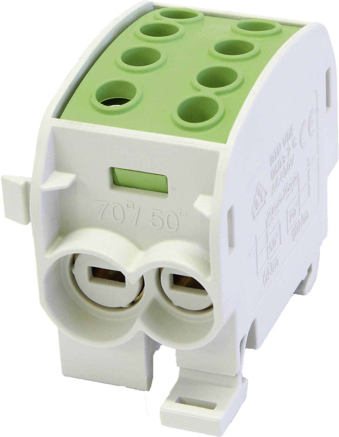HoraeTec 080310-2-3 Hauptleitungsabzweigklemme Messing, PA Lichtgrau (RAL 7035), Gelb, Grün 1polig 160A 690V Leiter-Typ = PE