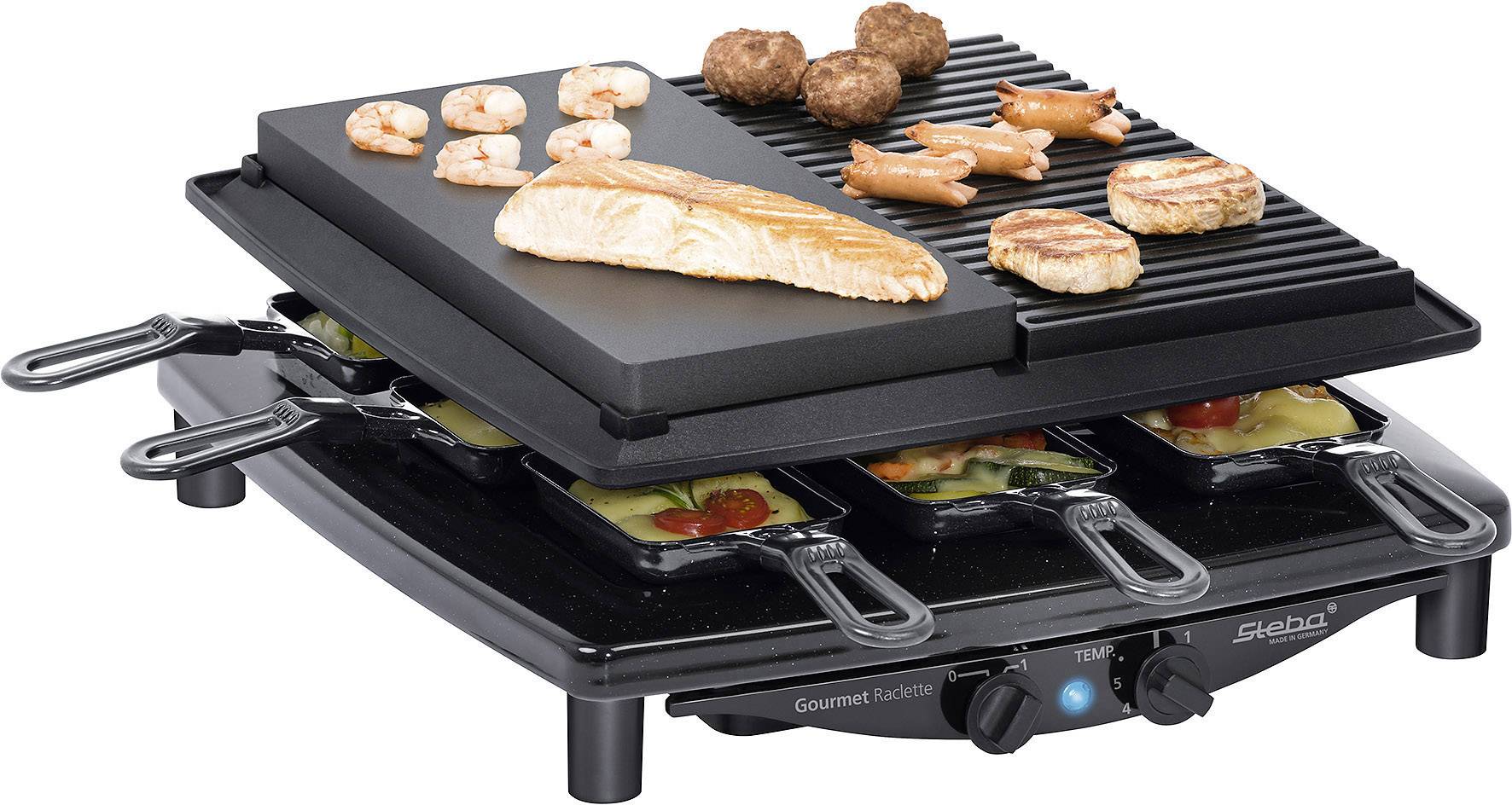Steba RC4 plus deluxe Raclette 8 Pfännchen Schwarz
