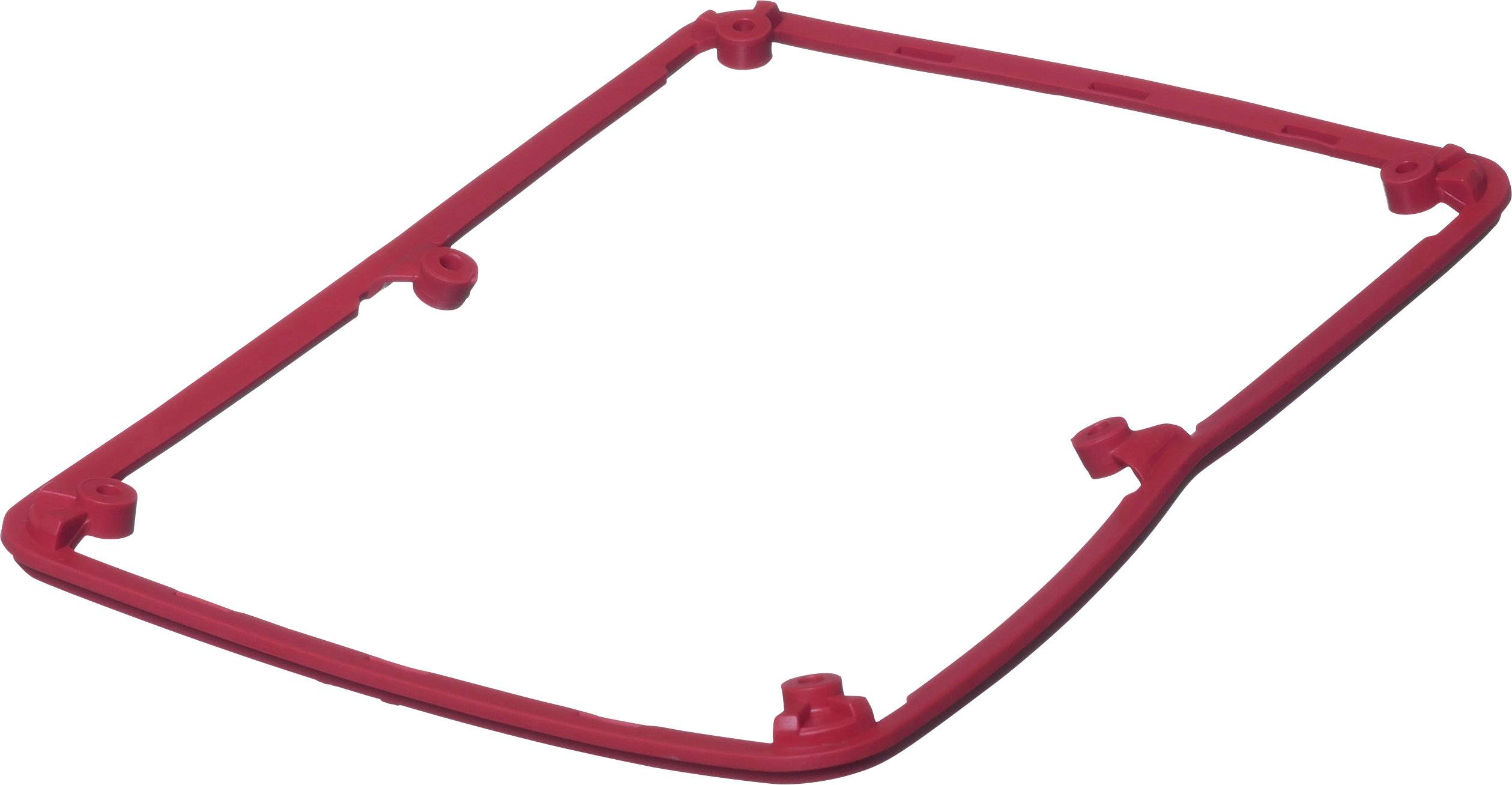 Roter, rechteckiger Dichtungsrahmen aus Kunststoff mit abgerundeten Ecken, geeignet für technische Anwendungen und Geräteversiegelung.