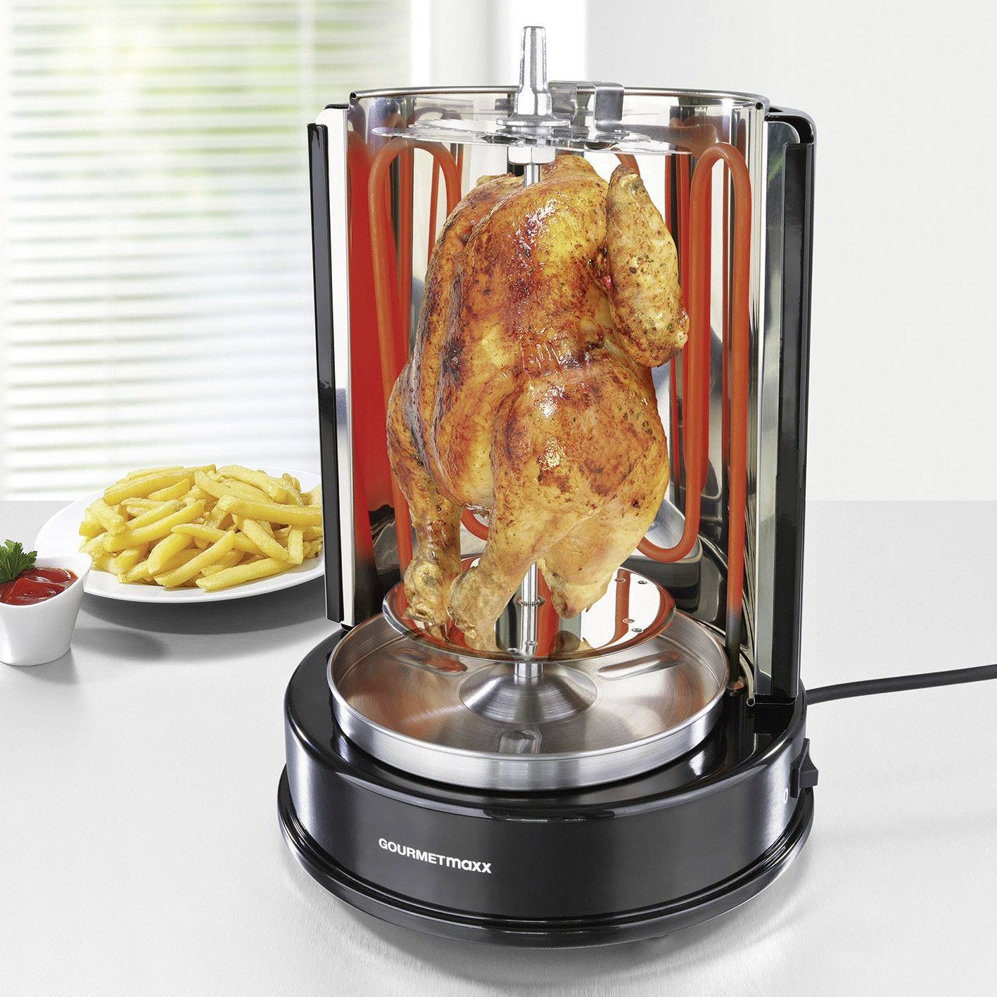 GourmetMaxx 05914 Stand Dönergrill mit Grillspieß Schwarz, Edelstahl