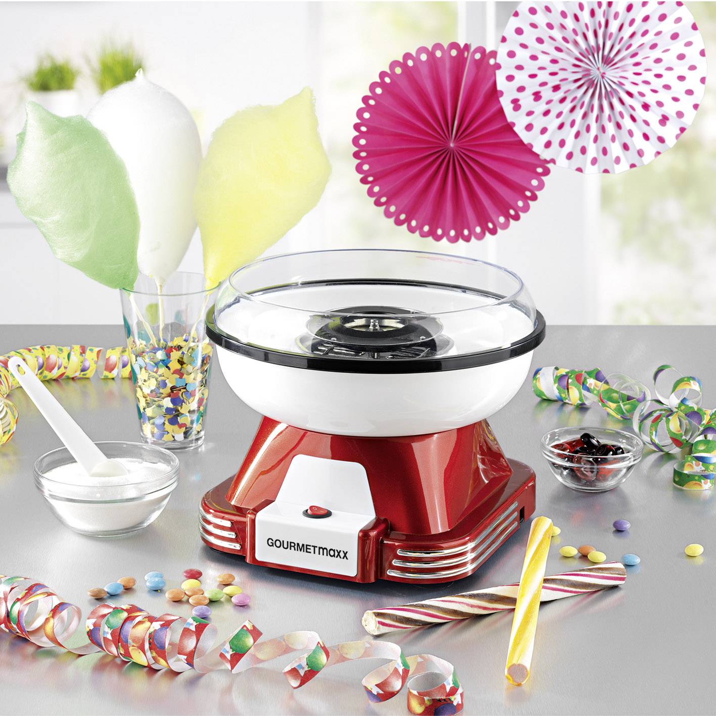 GourmetMaxx 07329 1607855 Zuckerwattemaschine Rot