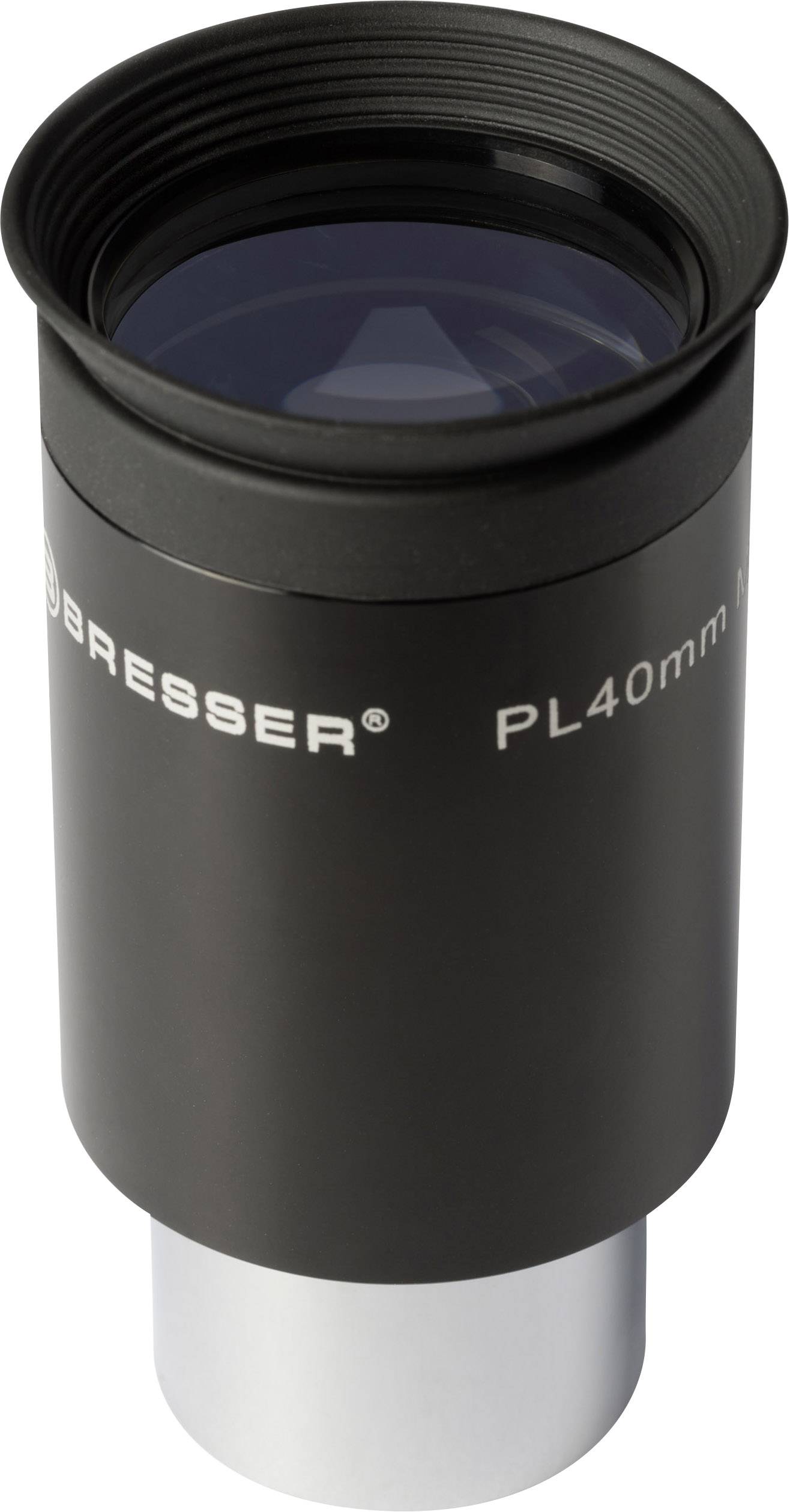 Teleskop-Okular mit der Aufschrift 'Bresser PL 40 mm', schwarz mit silbernem unteren Teil, zur Erhöhung der Vergrößerung eines Teleskops.