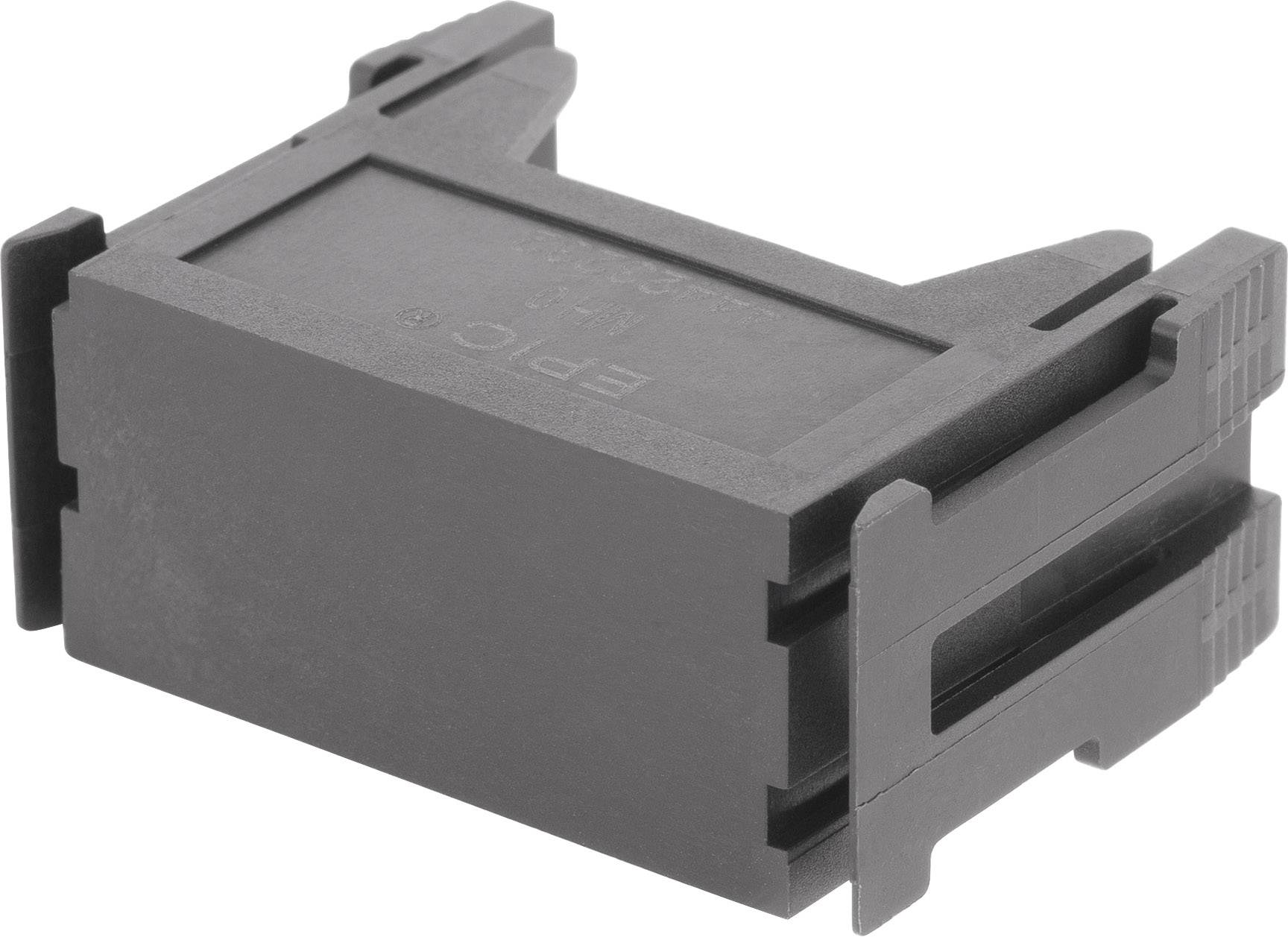 Schwarzes Kunststoff-Gehäuse ohne sichtbare Markierungen, möglicherweise ein elektrisches oder elektronisches Bauteil.