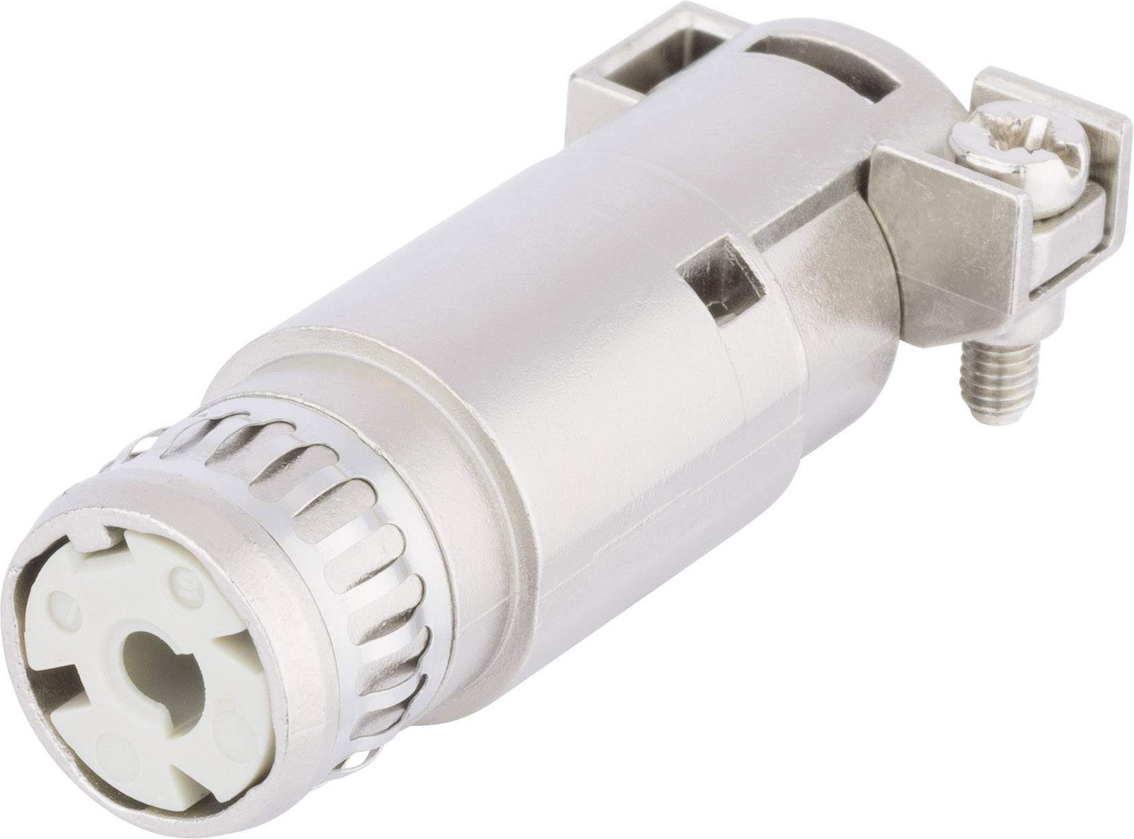 Nahaufnahme eines Metallbeschlags für Möbel, zylindrisch mit schraubbarem Ende und Befestigungselementen, geeignet für Schranktüren.