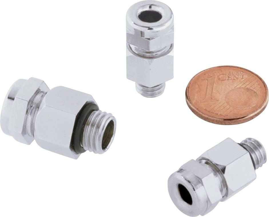 Drei metallische Verschraubungen neben einer 1-Cent-Münze, die als Größenvergleich dient.