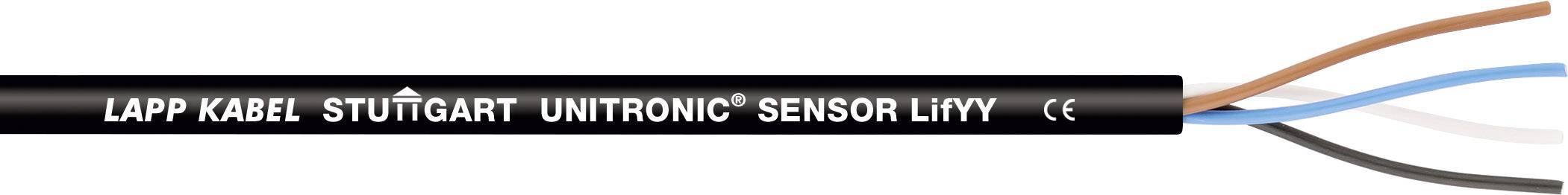 Schwarzes Kabel mit der Aufschrift 'LAPP KABEL STUTTGART UNITRONIC SENSOR LIYY'. Mehrfarbige Drahtenden ragen heraus.