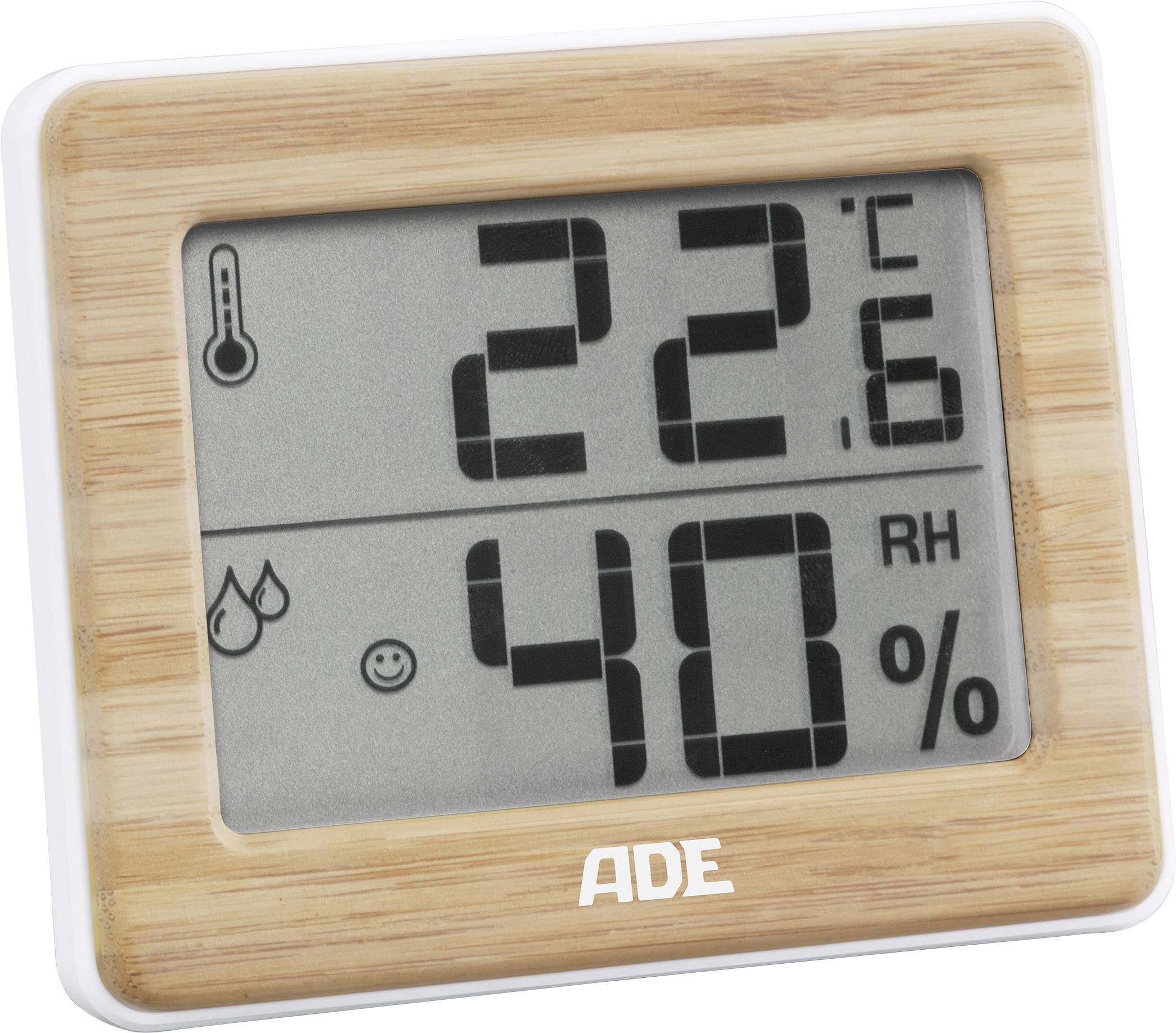 ADE WS 1702 Thermo-/Hygrometer Weiß, Bambus WS1702