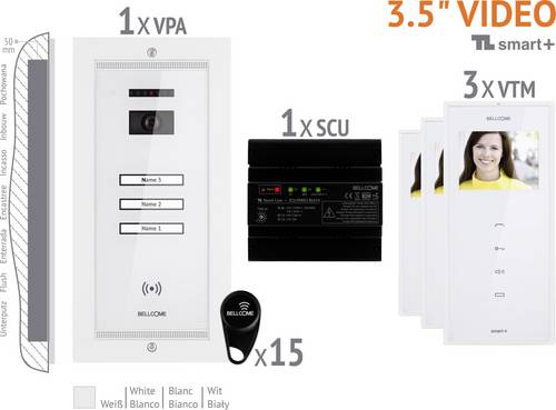 Bellcome Video-Türsprechanlage Kabelgebunden Komplett-Set VKM.P3FR.T3S4.BLW04