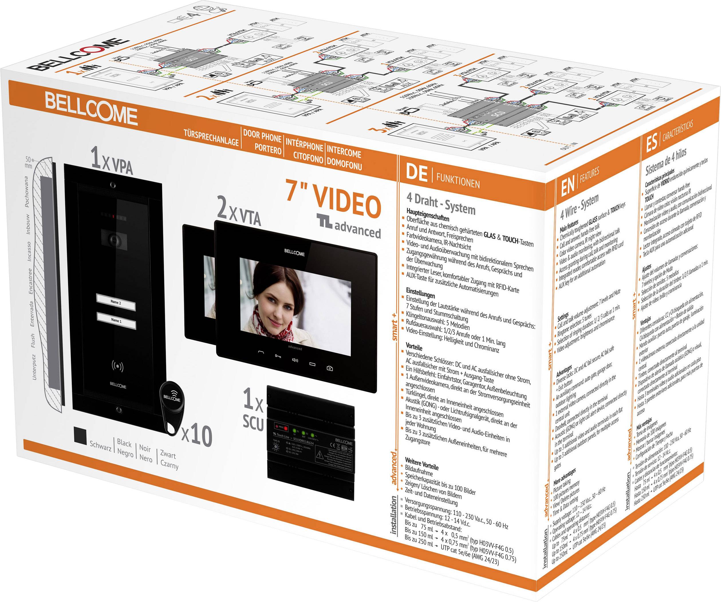 Bellcome VKA.P2FR.T7S9.BLB04 Video-Türsprechanlage Kabelgebunden Komplett-Set 2 Familienhaus Schwarz