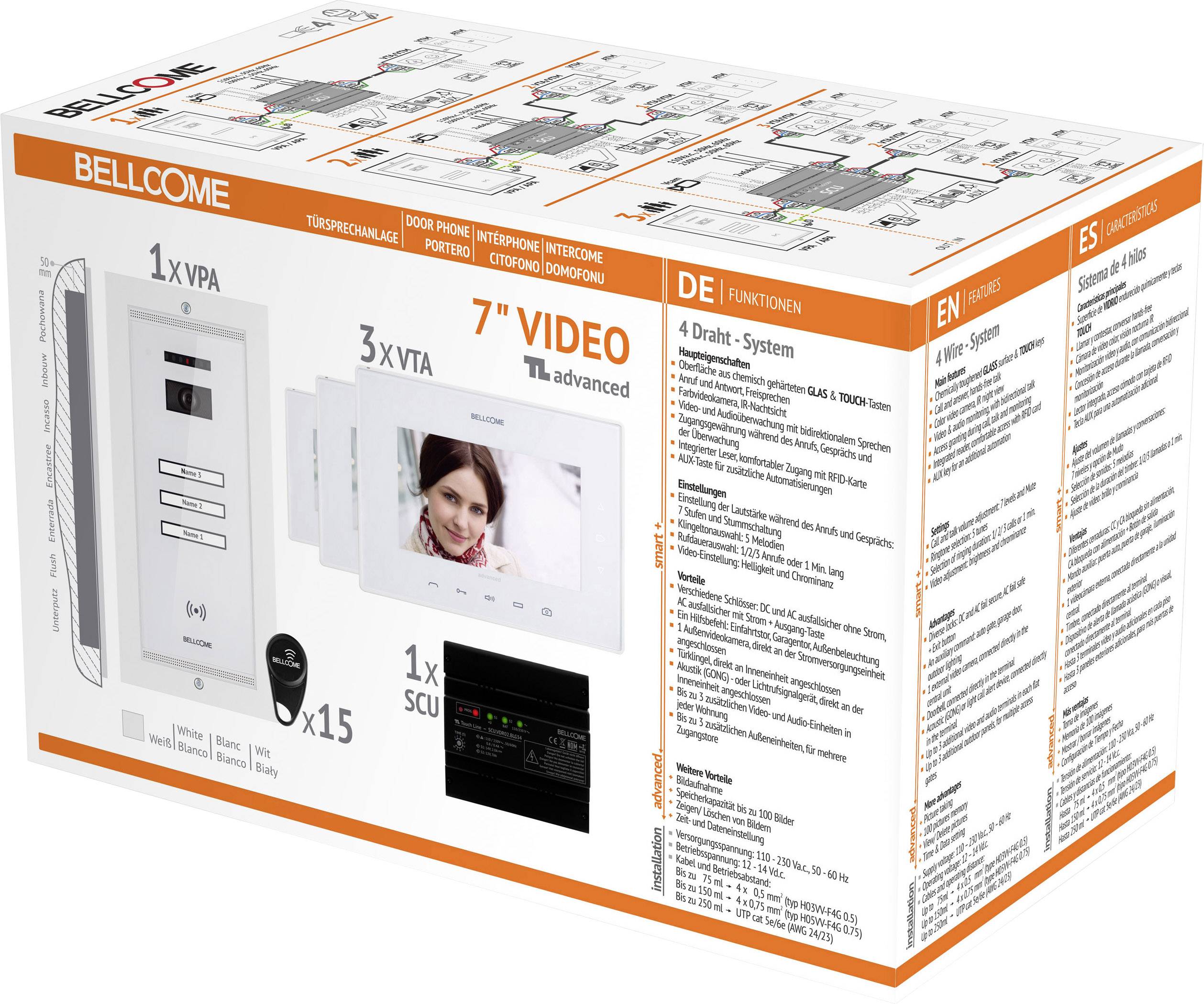 Bellcome Video-Türsprechanlage Kabelgebunden Komplett-Set VKA.P3FR.T7S9.BLW04