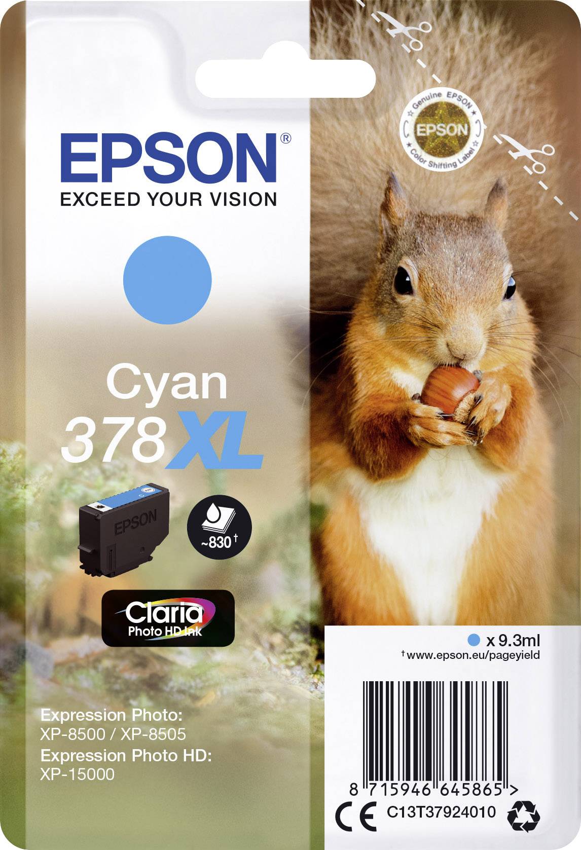 Epson Druckerpatrone T3792, 378XL Original Cyan C13T37924010
