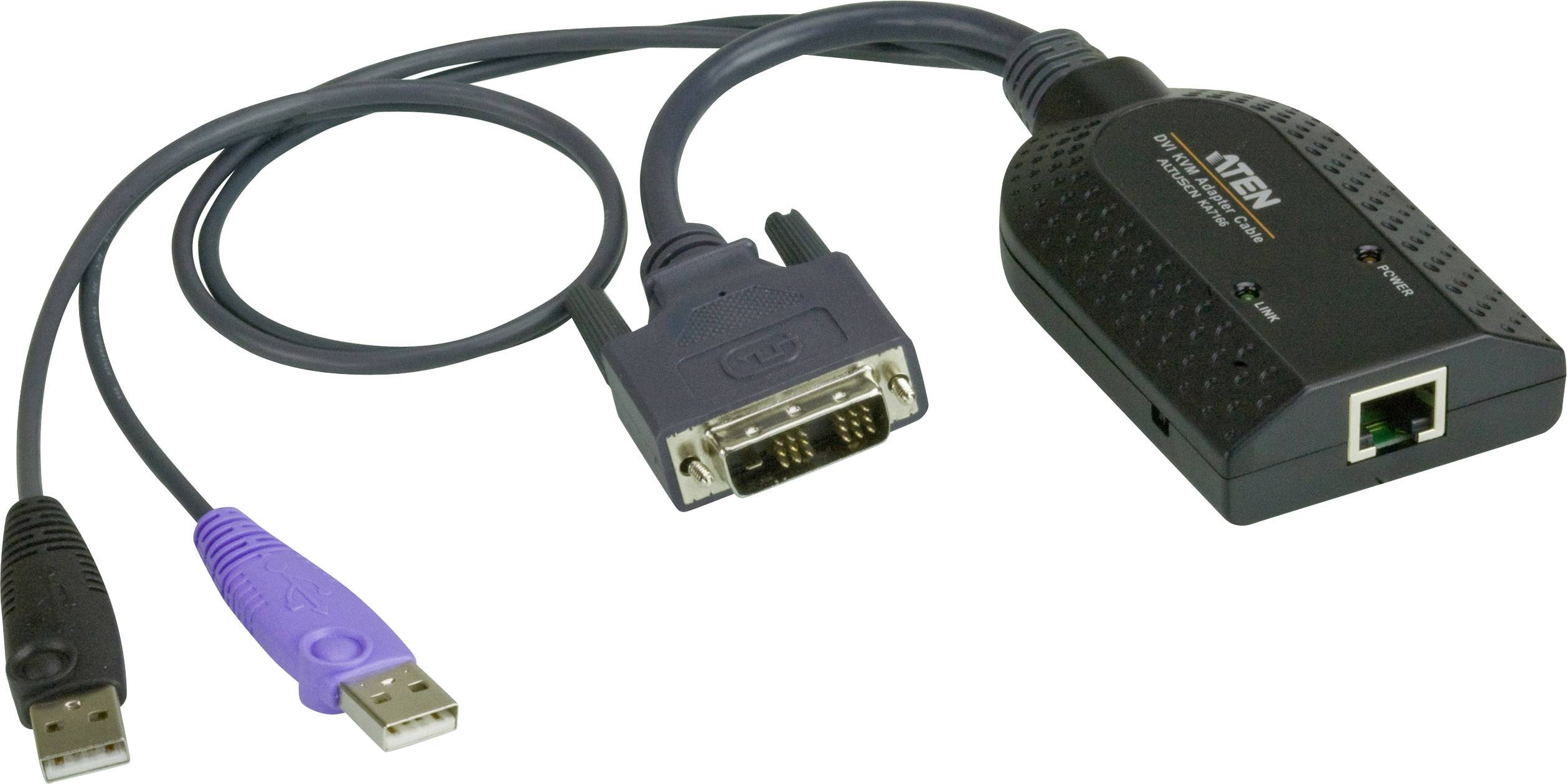 ATEN KVM Adapter [2x USB 2.0 Stecker A, DVI-D Stecker - 1x RJ45-Buchse] Schwarz