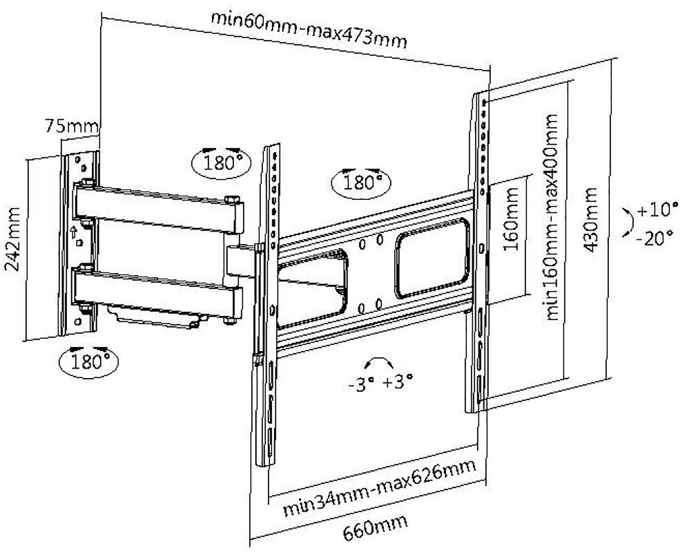 My Wall H 25-2 WL TV-Wandhalterung 94,0 cm (37") - 177,8 cm (70") Neigbar, Schwenkbar, Ausziehbar