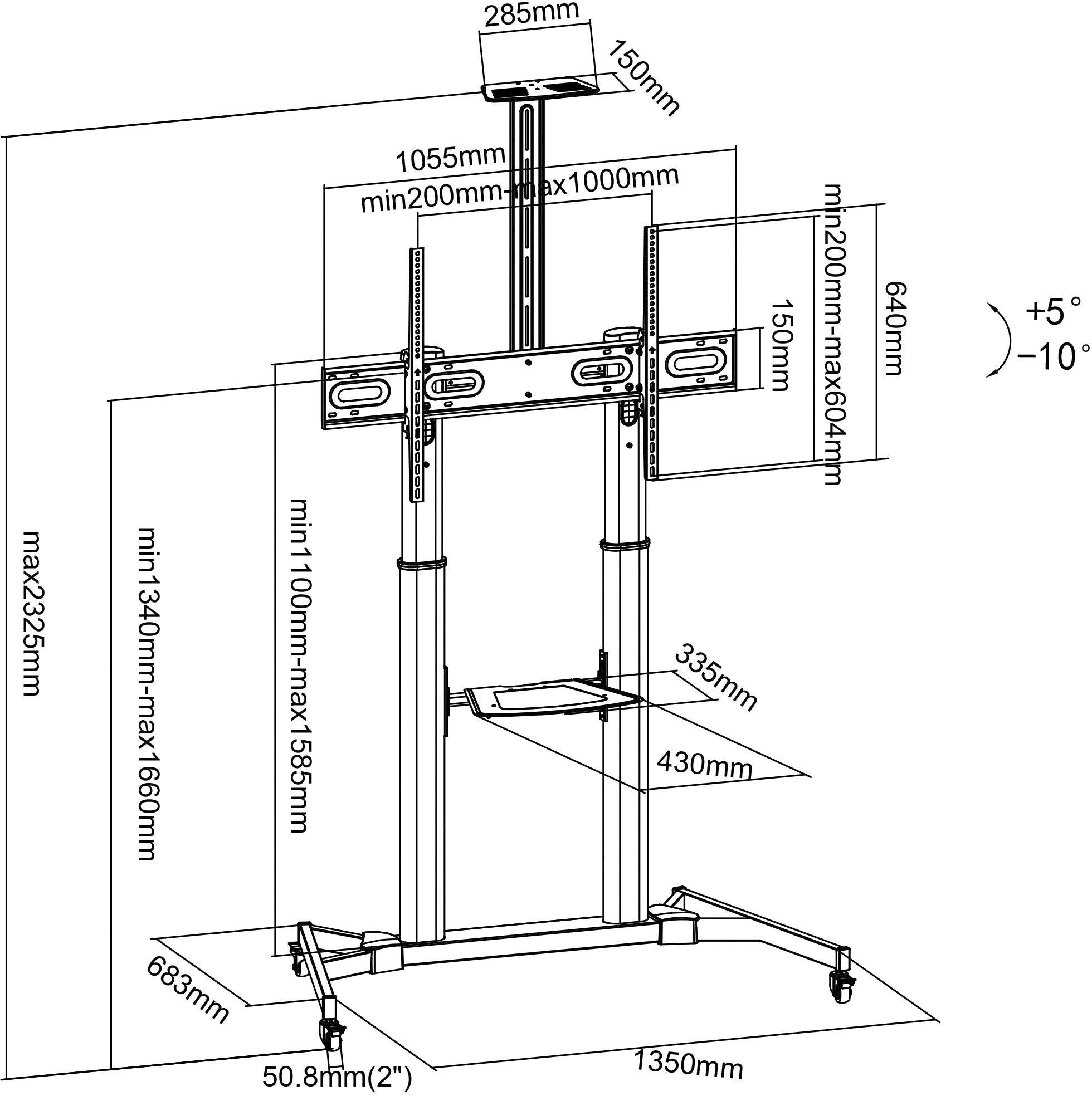 My Wall HP 103L TV-Rollwagen Ausziehbar, Höhenverstellbar, Neigbar 152,4cm (60") - 254,0cm (100") Ausziehbar, Höhenverstellbar