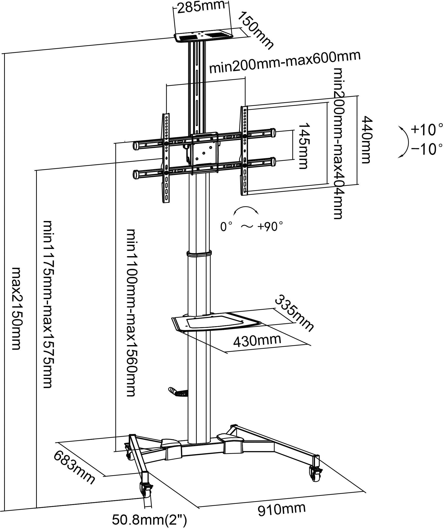 My Wall HP 106L TV-Rollwagen 94,0cm (37") - 177,8cm (70") Ausziehbar, Neigbar, Bodenständer, Höhenverstellbar Für