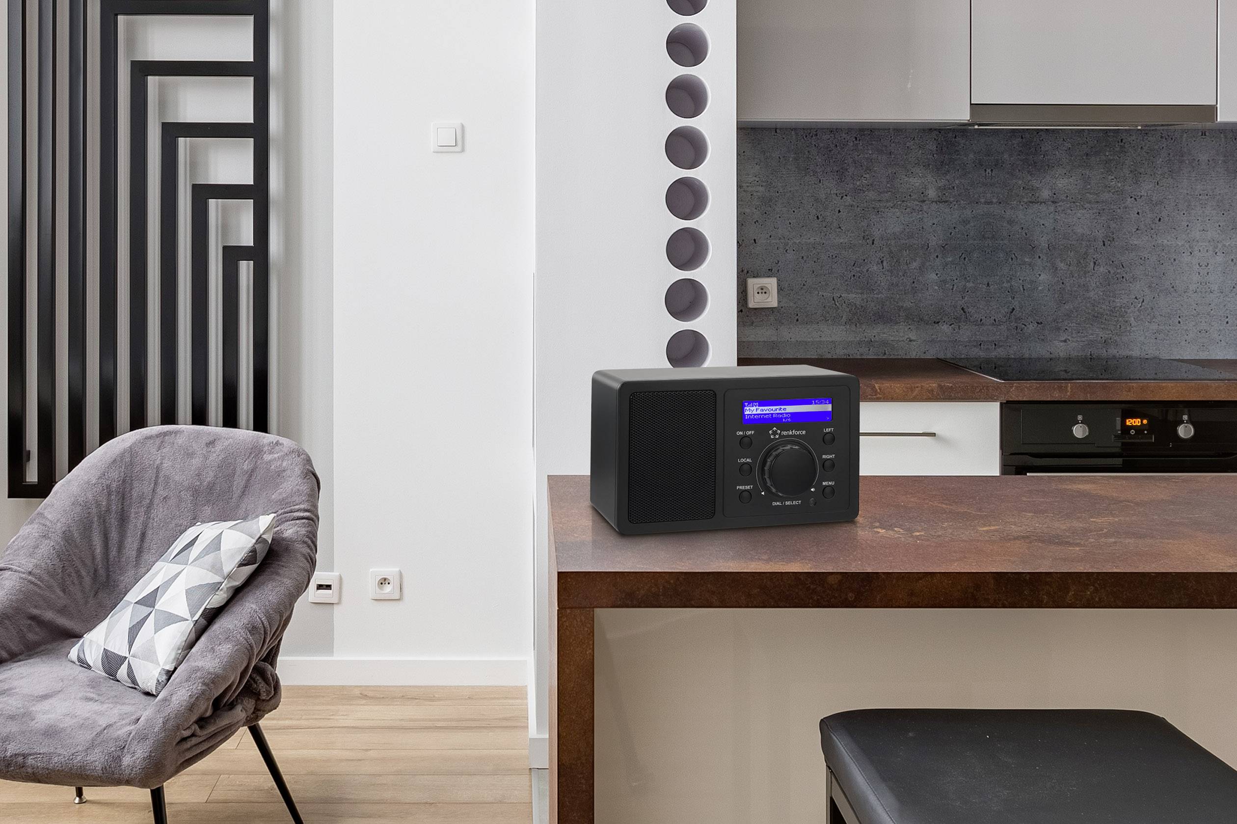 Renkforce RF-IR-MONO1 Internet Tischradio Internet Bluetooth®, AUX, WLAN, Internetradio DLNA-fähig Schwarz